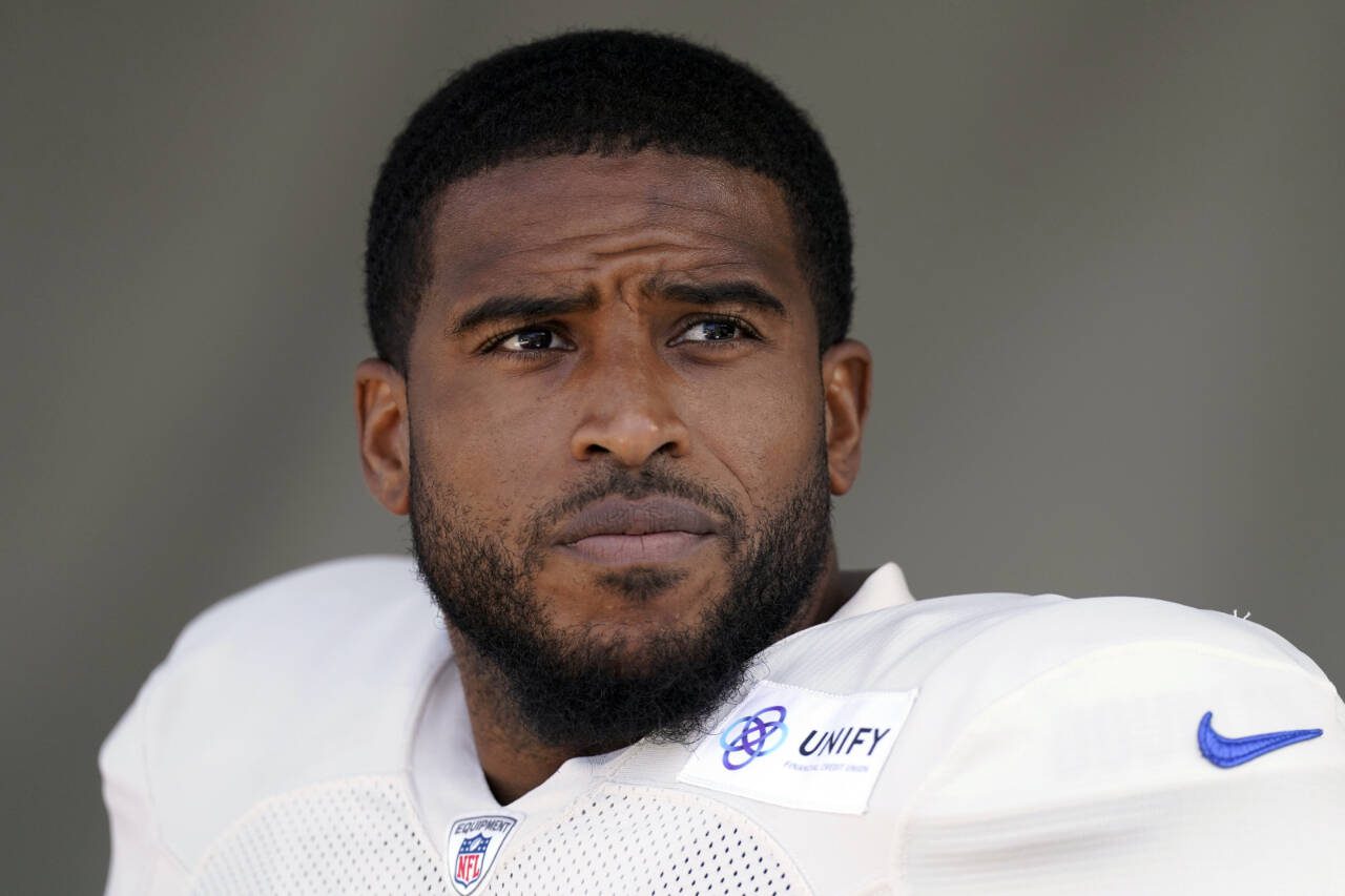 Linebacker Bobby Wagner is seen during an NFL practice with the Los Angeles Rams on July 30, 2022, in Irvine, Calif. (AP Photo/Mark J. Terrill)