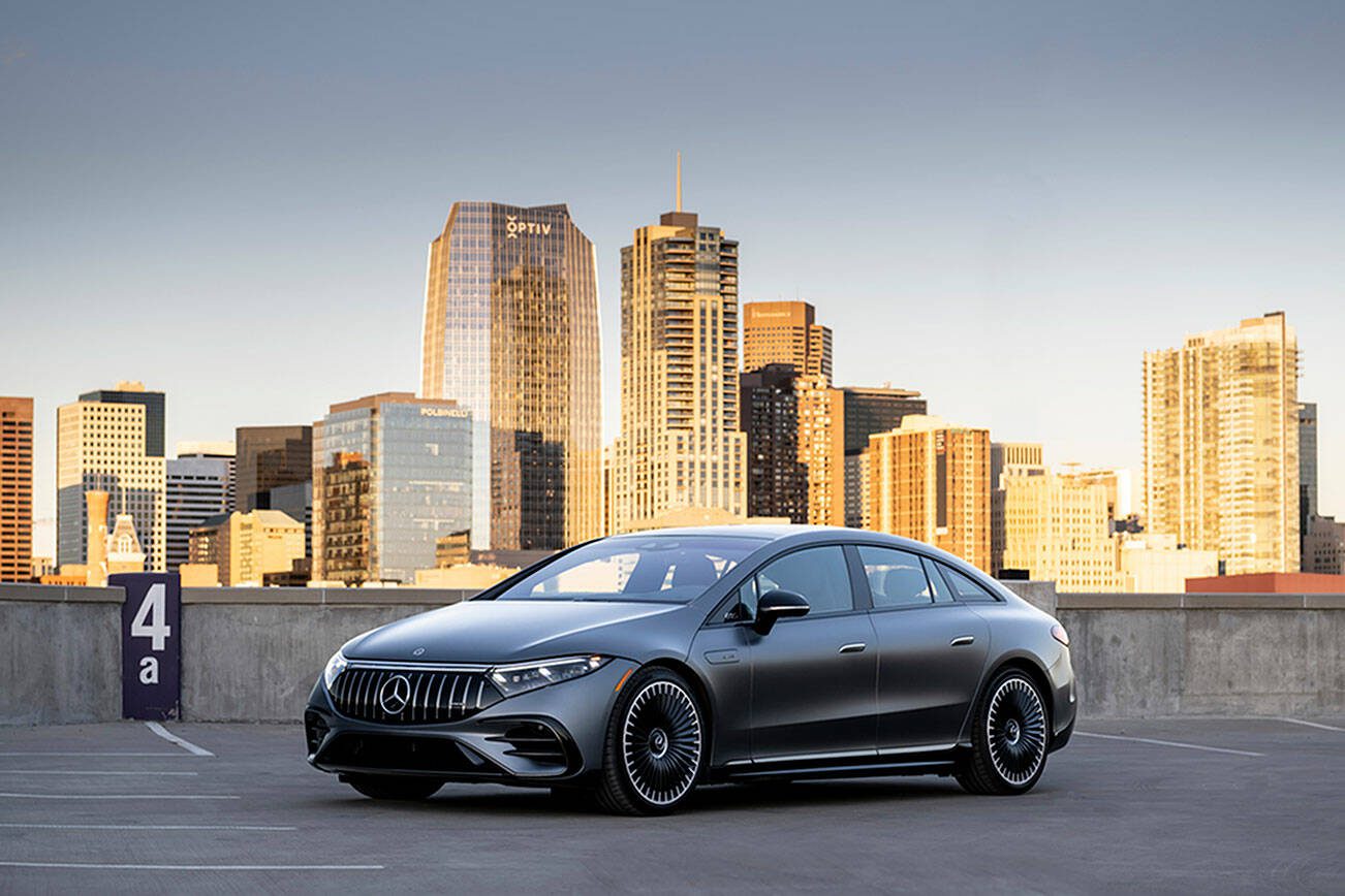 A faux grille on the electric Mercedes-AMG EQS sedan looks like the real thing. (Mercedes-Benz)