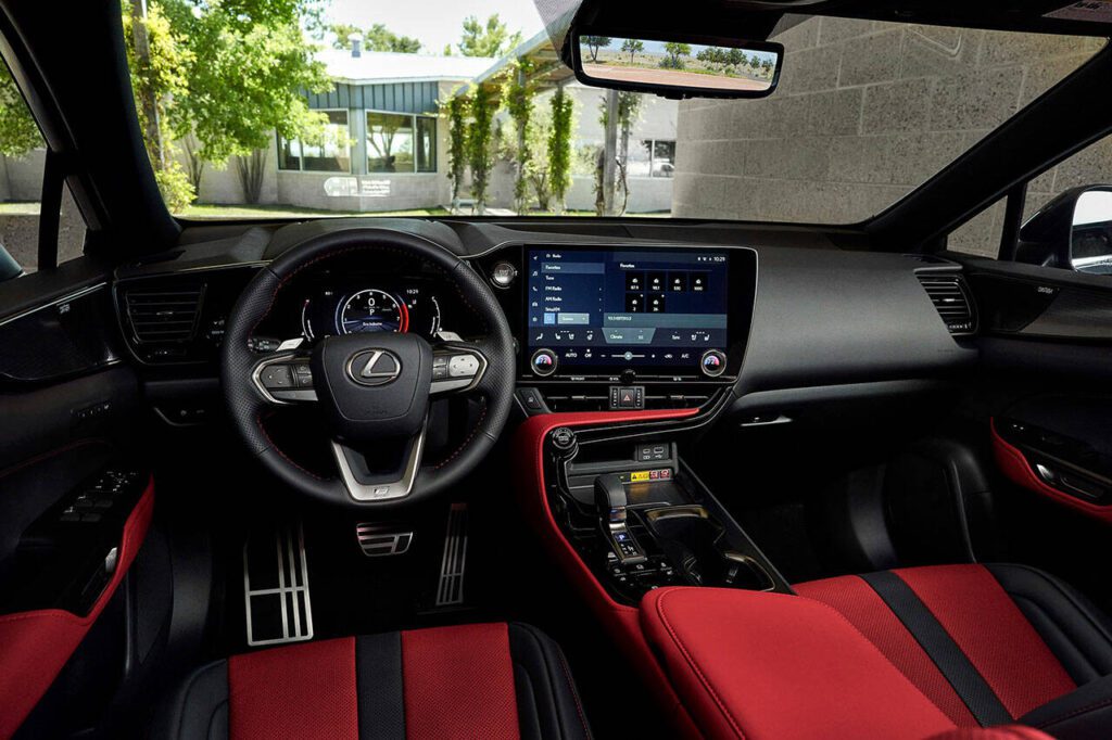A new 14-inch touchscreen display multimedia system highlights the 2023 Lexus NX 450h+ interior. (Lexus)
