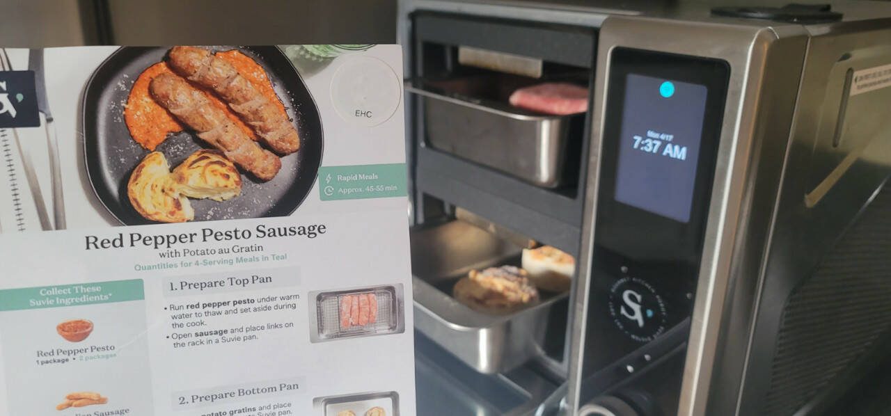 Scan the card, load the trays, and tell the Suvie 3.0 when you want dinner to be ready. This kitchen robot is an exciting addition to the world of small appliances. (Jennifer Bardsley)