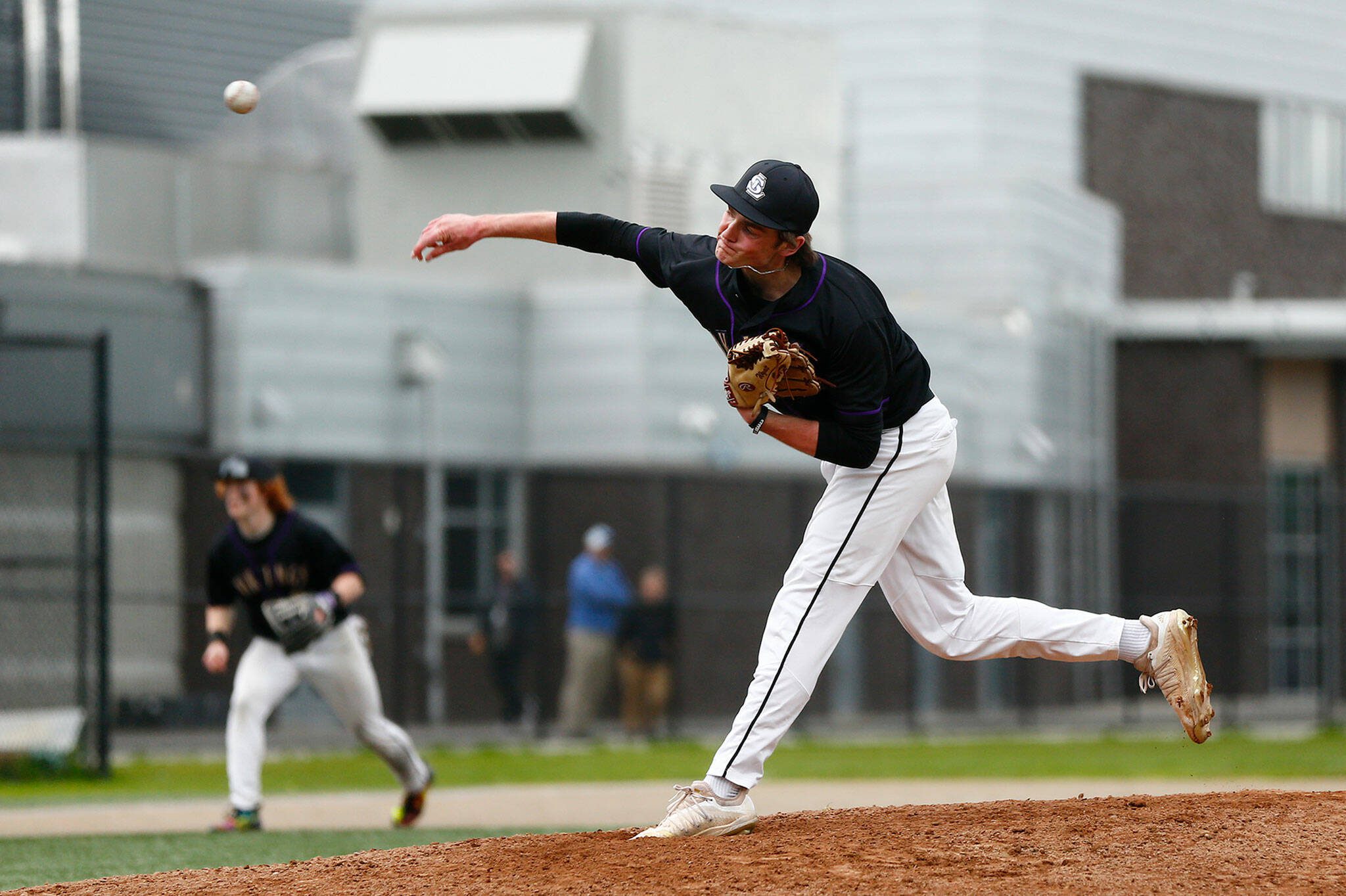 Lake Stevens’ Wyatt Queen goes the distance in a win over Jackson on Wednesday, April 26, 2023, in Lake Stevens, Washington. (Ryan Berry / The Herald)