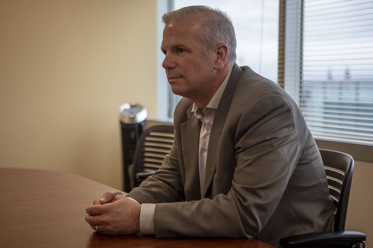 Snohomish County Prosecutor Jason Cummings in an interview with The Daily Herald in Everett, Washington on Monday, May 1, 2023. (Annie Barker / The Herald)