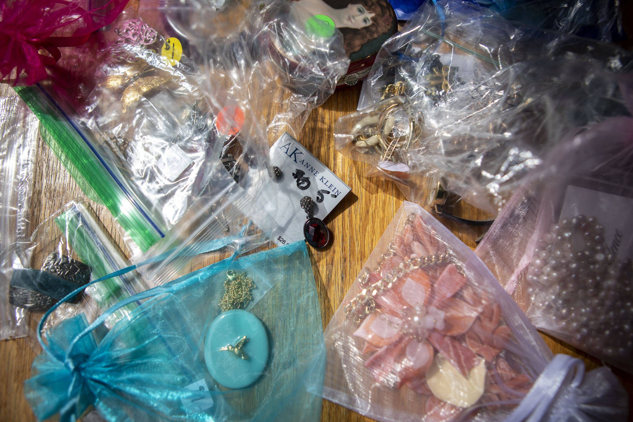 Items from a garage sale in Mill Creek, Washington on Saturday, May 6, 2023. (Annie Barker / The Herald)