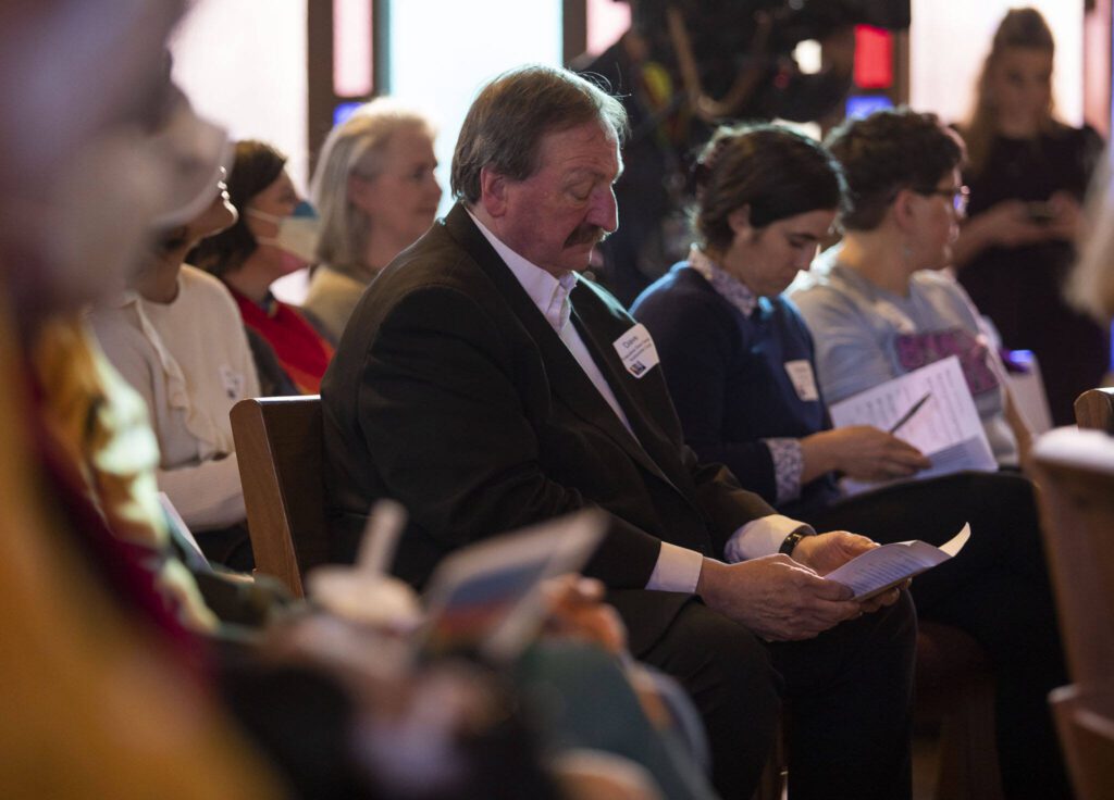 Snohomish County Executive Dave Somers attends the vigil at Edmonds United Methodist Church on Tuesday, May 2, 2023 in Edmonds, Washington. (Olivia Vanni / The Herald)
