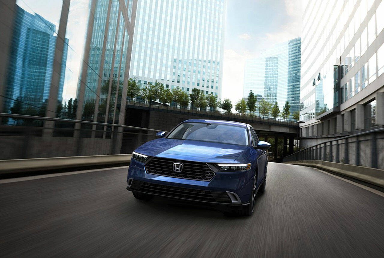 The 2023 Honda Accord mid-size sedan is available in six versions: two gas-powered models and four hybrids. (Honda)