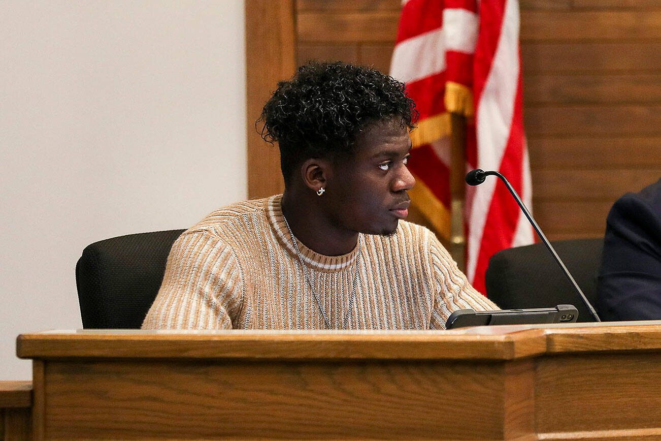 City council member Josh Binda listens during a city council meeting at Lynnwood City Hall in Lynnwood, Washington on Monday, Jan. 23, 2023. (Annie Barker / The Herald)