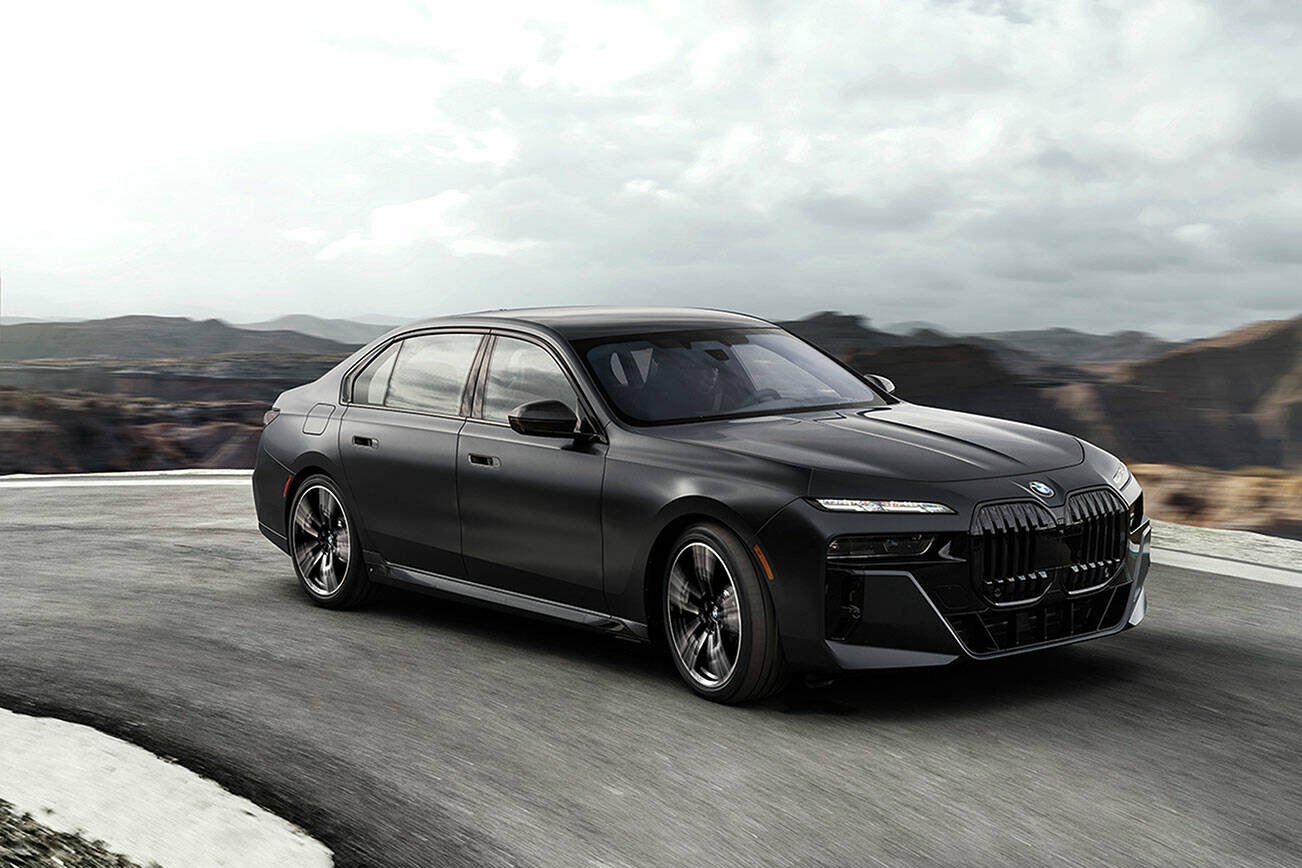 The striking front end of the 2023 760i xDrive sedan is the new face of BMW’s luxury models. (BMW)