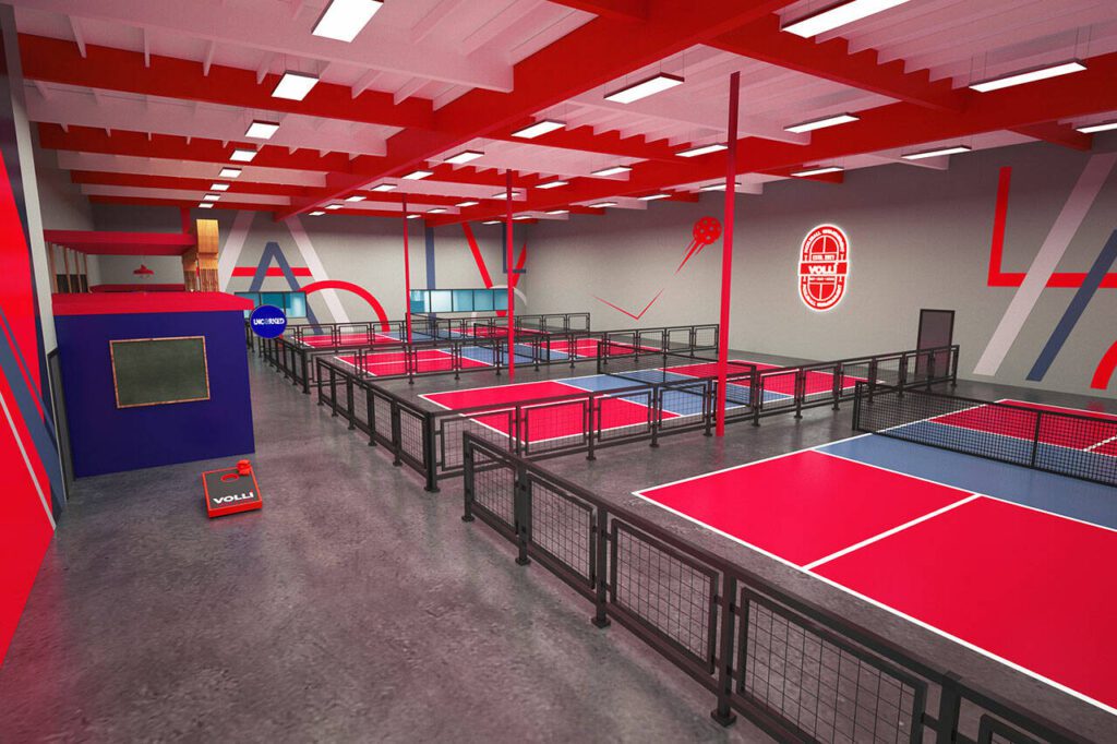 A rendering of the pickleball courts under construction at the soon-to-open VOLLI Marysville.  (VOLLI Entertainment)