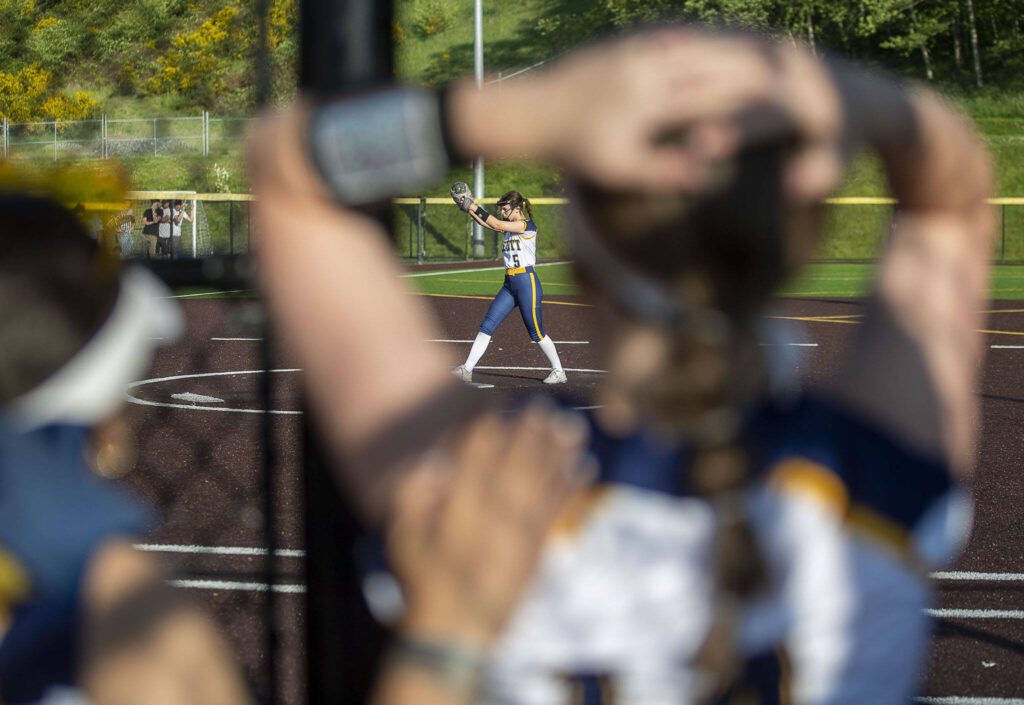 Everett players watch nervously during a game between Everett and Cascade at Phil Johnson Ballfields in Everett, Washington on Thursday, May 18, 2023. Cascade won in the ninth inning, 16-15. (Annie Barker / The Herald)
