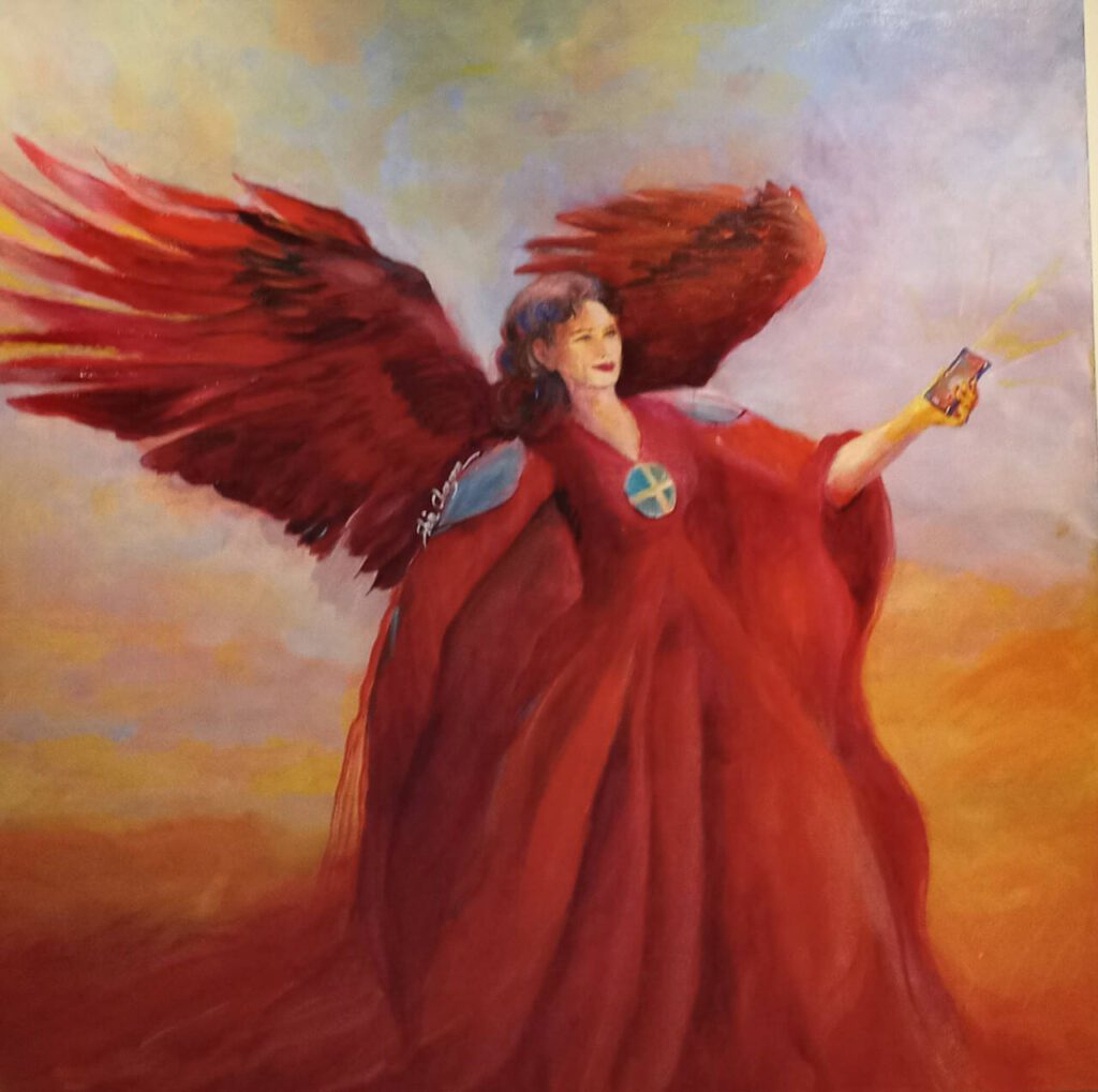 “Angel With a Cellphone” by Shin Chansoon, whose art will be on display at Rosehill Community Center in Mukilteo. 
