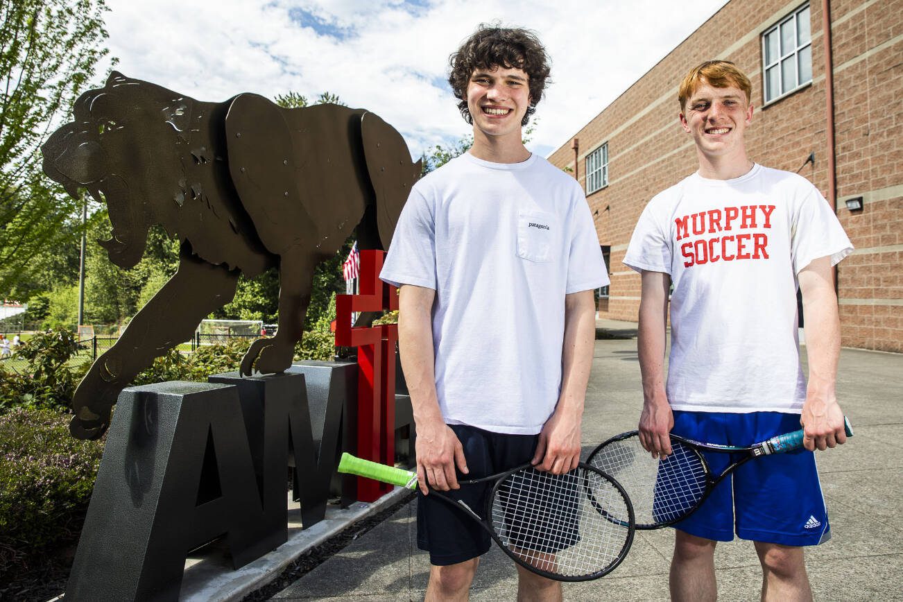 Brothers Cole Balen and Sean Balen will be competing together in doubles at the Class 2A boys state tennis tournament for Archbishop Murphy High School. (Olivia Vanni / The Herald)