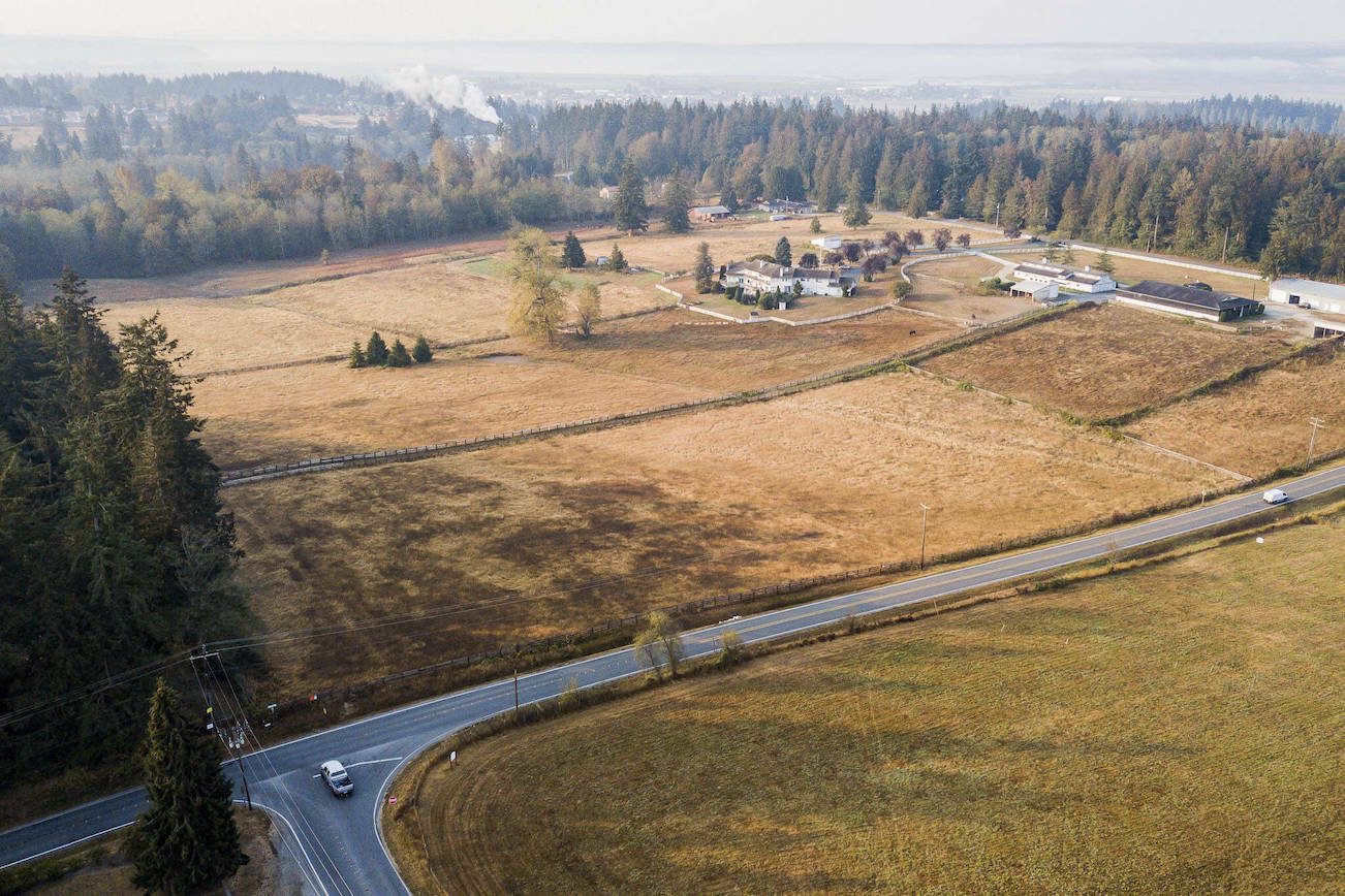 A south-facing view of the proposed site for a new mental health facility on Thursday, Oct. 13, 2022, near 300th Street NW and 80th Avenue NW north of Stanwood, Washington. (Olivia Vanni / The Herald)
