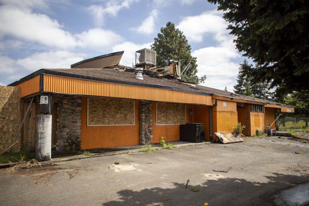 ReMyx’d Restaurant and Bar after a fire in Arlington, Washington on Sunday, May 28, 2023. (Annie Barker / The Herald)

