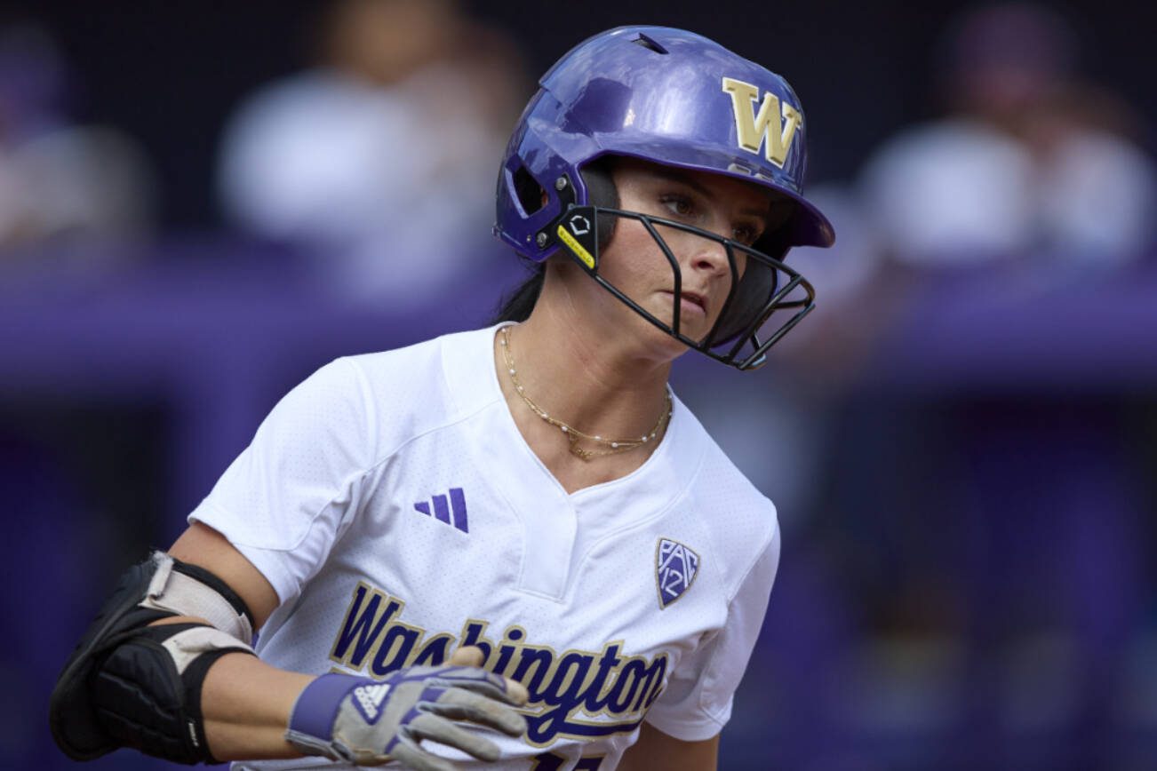 Washington's Sami Reynolds runs the bases against McNeese during an NCAA softball game on Saturday, May 20, 2023, in Seattle. (AP Photo/John Froschauer)