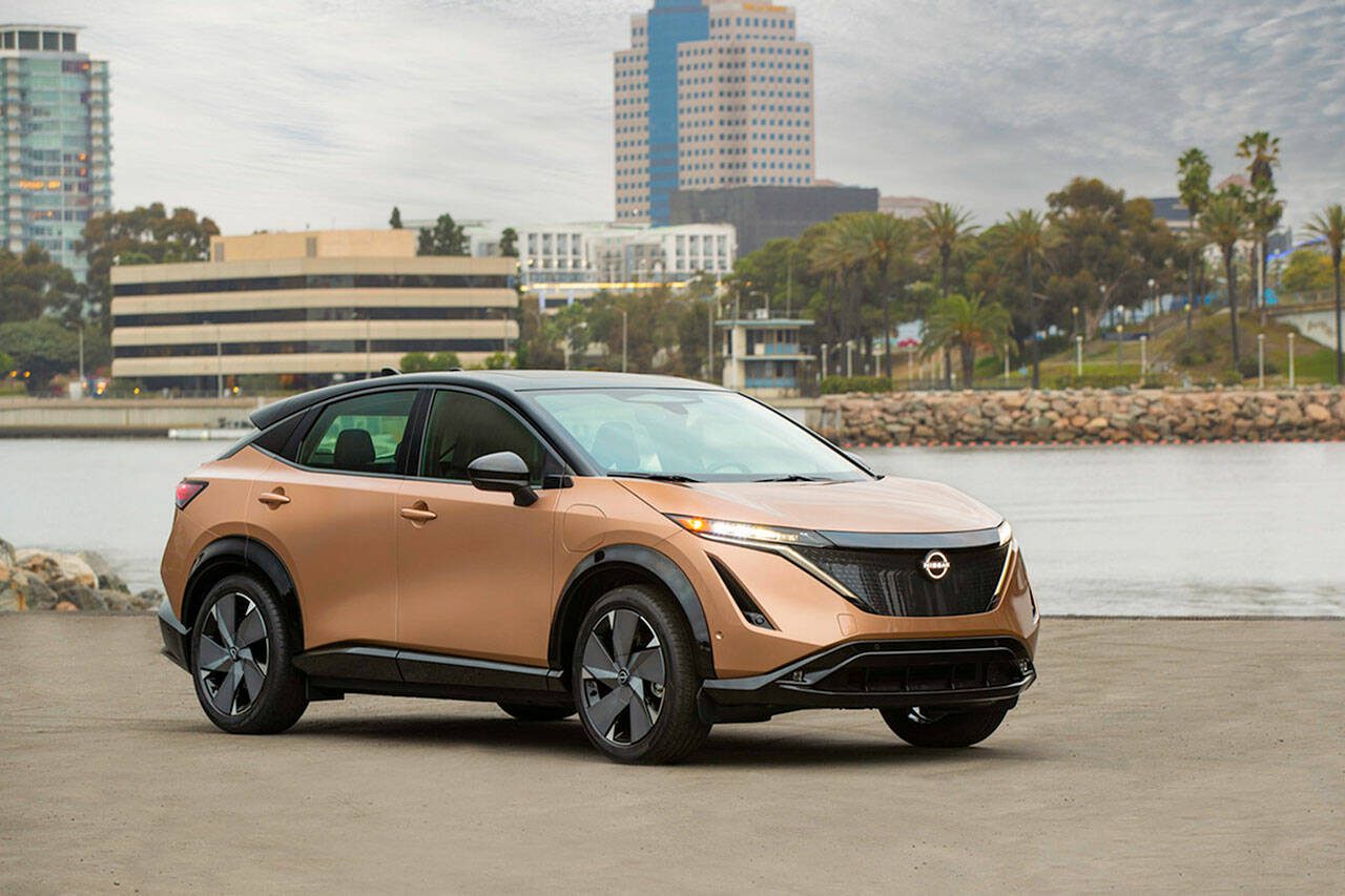 The all-new 2023 Nissan Ariya has seating for five passengers, and nearly 23 cubic feet of rear cargo room. (Nissan)