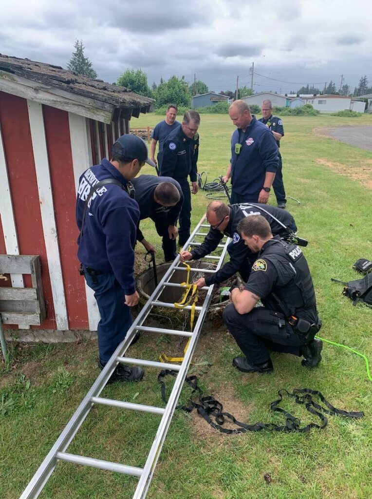 Marysville firefighters respond to a 12-year-old boy who fell down a well Tuesday May 30, 2023 in Marysville, Washington. (Photo provided by Marysville Fire District)
