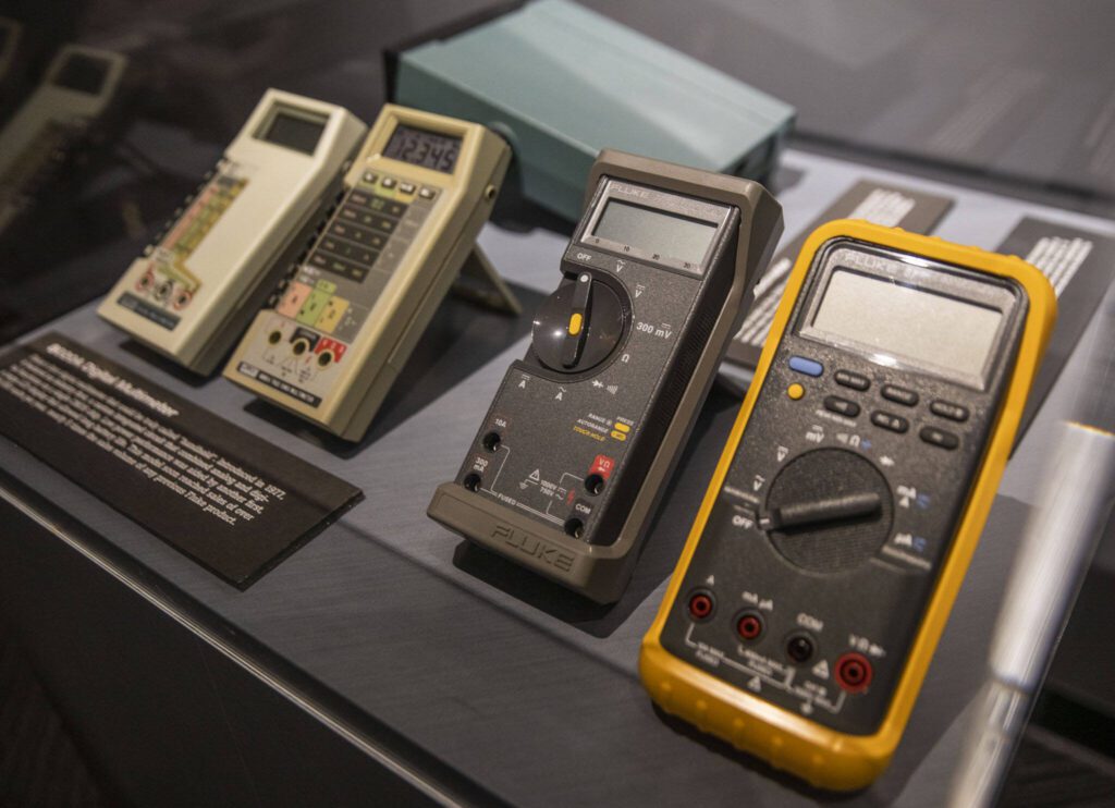 A display of some of the first Fluke tools on May 9, 2023 in Everett, Washington. (Olivia Vanni / The Herald)
