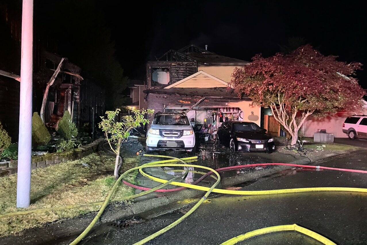 A house fire damaged two homes around 1:30 a.m. Tuesday, June 6, 2023 in Marysville, Washington. (Photo provided by Marysville Fire District)