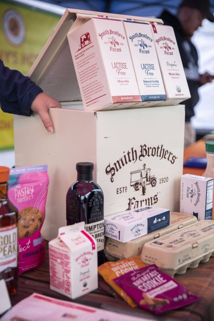 Smith Brothers Farms’ booth at the Marysville Farmers Market on Friday, June 9, 2023, in Marysville, Washington. (Olivia Vanni / The Herald)
