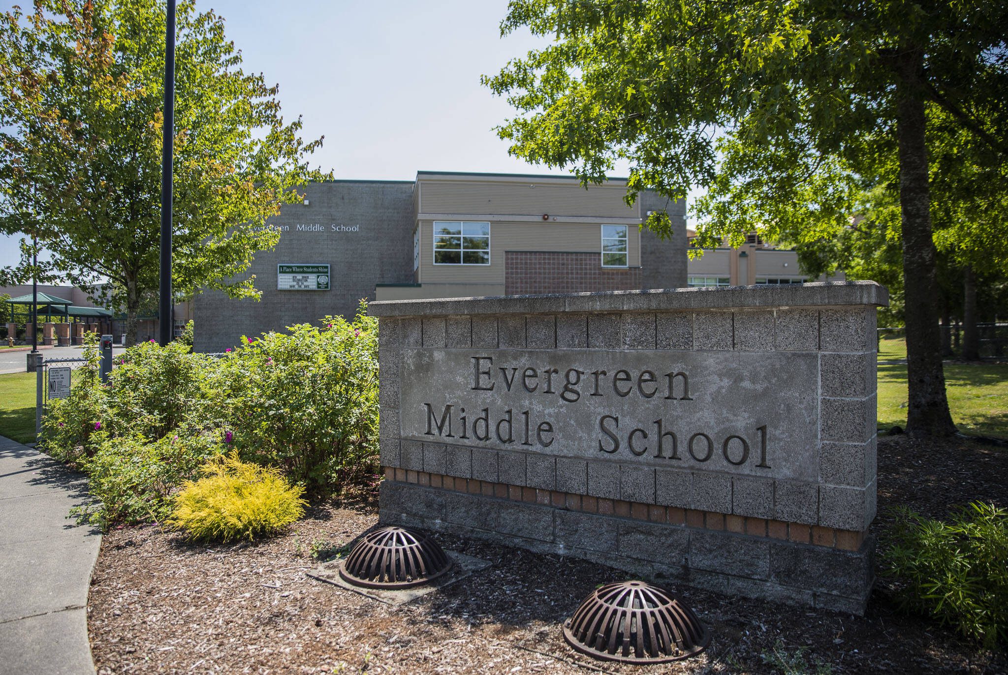 Outside of Evergreen Middle School on Friday, June 23, 2023 in Everett, Washington. (Olivia Vanni / The Herald)