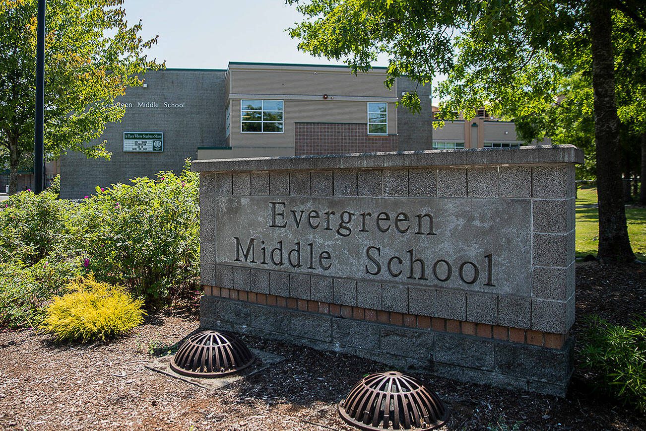 Outside of Evergreen Middle School on Friday, June 23, 2023 in Everett, Washington. (Olivia Vanni / The Herald)