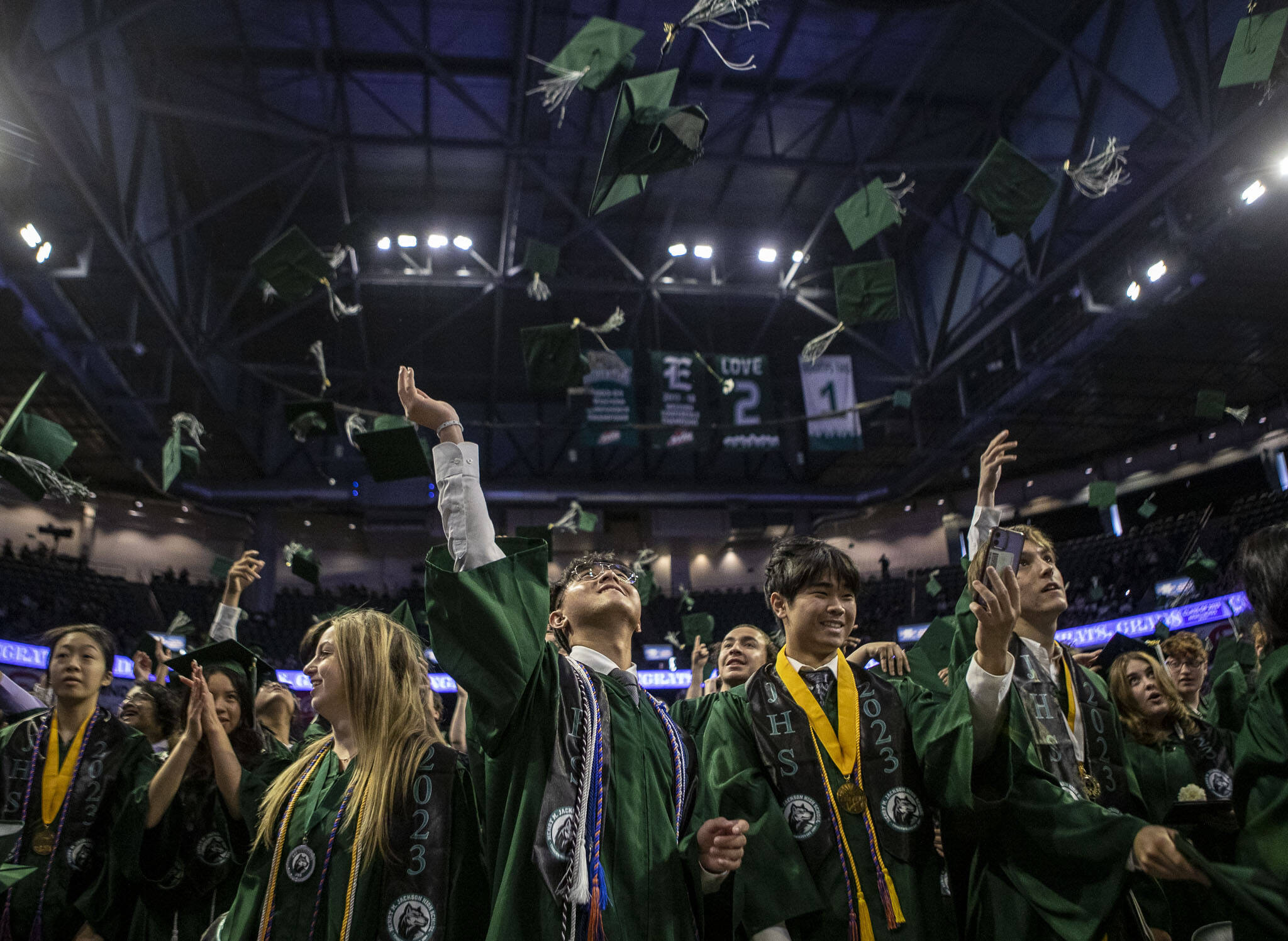 Scenes from the Jackson High School graduation ceremony at Angel of the Winds in Everett, Washington on Saturday, June 17, 2023. (Annie Barker / The Herald)