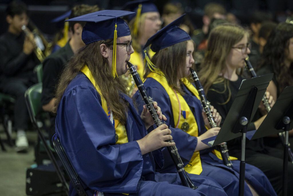 Scenes from the Everett High School graduation ceremony at Angel of the Winds in Everett, Washington on Saturday, June 17, 2023. (Annie Barker / The Herald)
