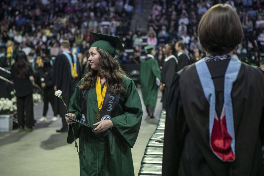 Scenes from the Jackson High School graduation ceremony at Angel of the Winds in Everett, Washington on Saturday, June 17, 2023. (Annie Barker / The Herald)
