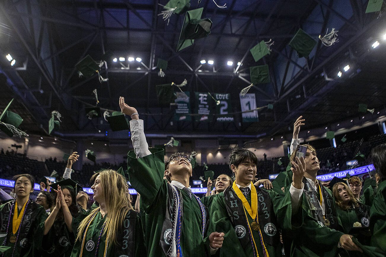 Scenes from the Jackson High School graduation ceremony at Angel of the Winds Arena in Everett, Washington, on Saturday, June 17, 2023. (Annie Barker / The Herald)