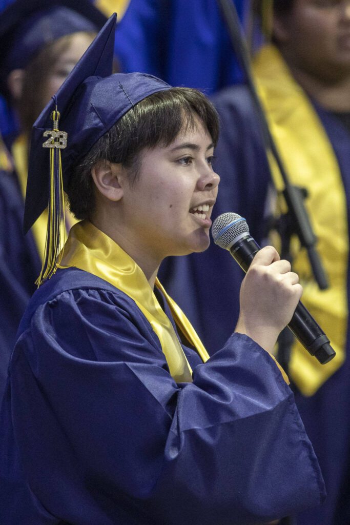 Scenes from the Everett High School graduation ceremony at Angel of the Winds in Everett, Washington on Saturday, June 17, 2023. (Annie Barker / The Herald)