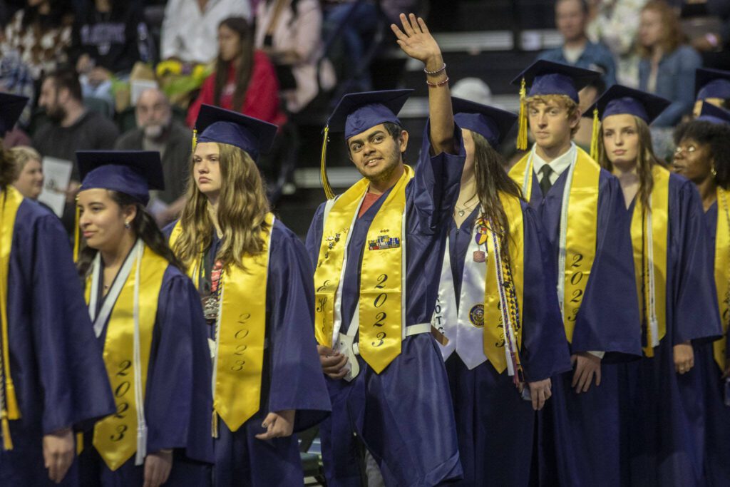 Scenes from the Everett High School graduation ceremony at Angel of the Winds in Everett, Washington on Saturday, June 17, 2023. (Annie Barker / The Herald)
