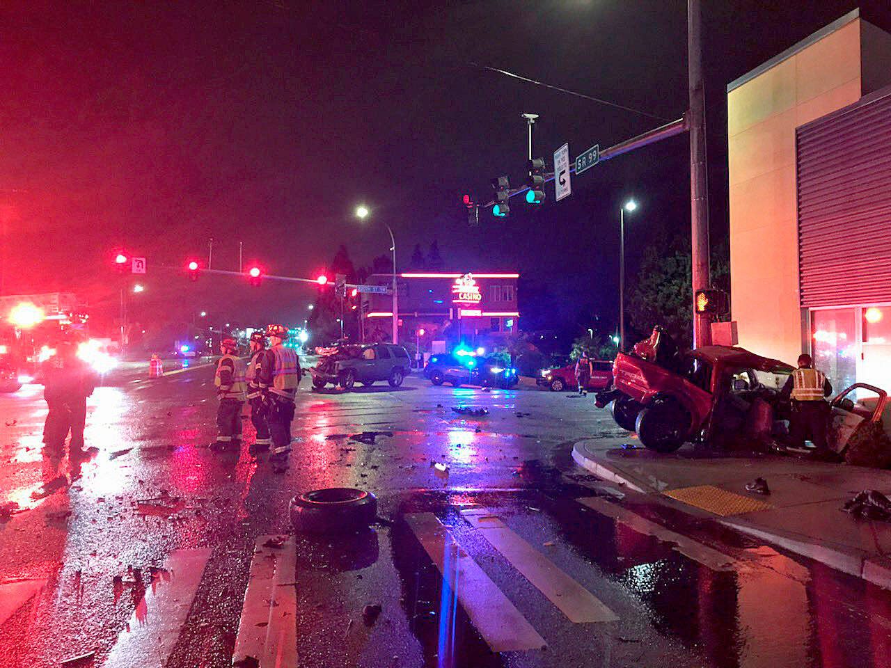 Two people were hospitalized and one Lynnwood man arrested for investigation of driving under the influence Sunday morning after a rear-end crash on Highway 99 at 220th Street SW. (Edmonds Police Department)