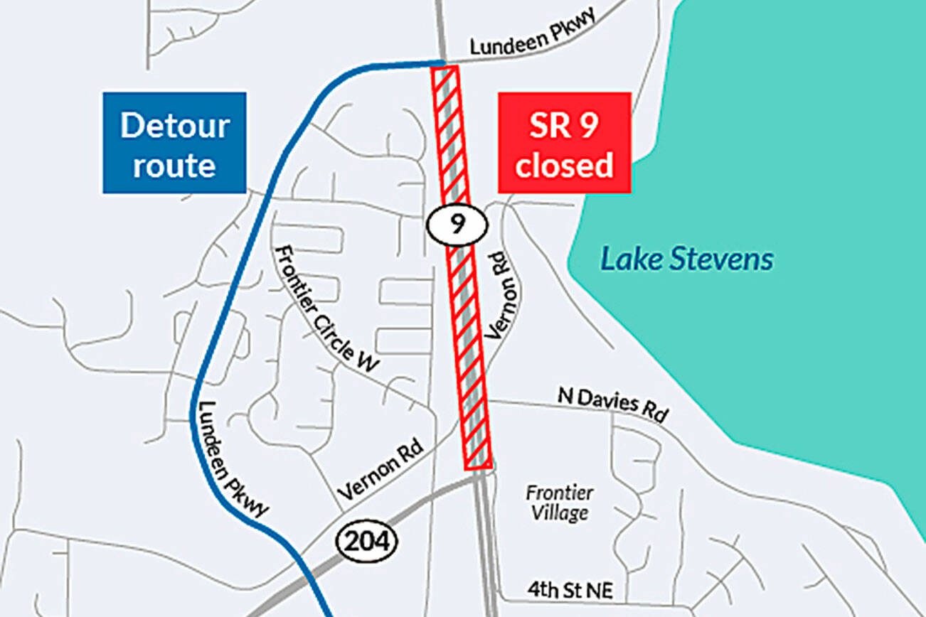 Highway 9 is set to be closed in both directions for a week as construction crews build a roundabout at the intersection with Vernon Road. (Washington State Department of Transportation)