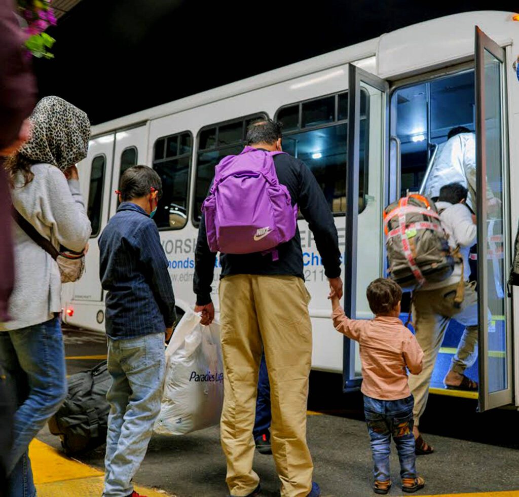 Ahadi family arriving in Washington on Oct. 22, 2021. (photo courtesy of Lutheran Community Services Northwest)
