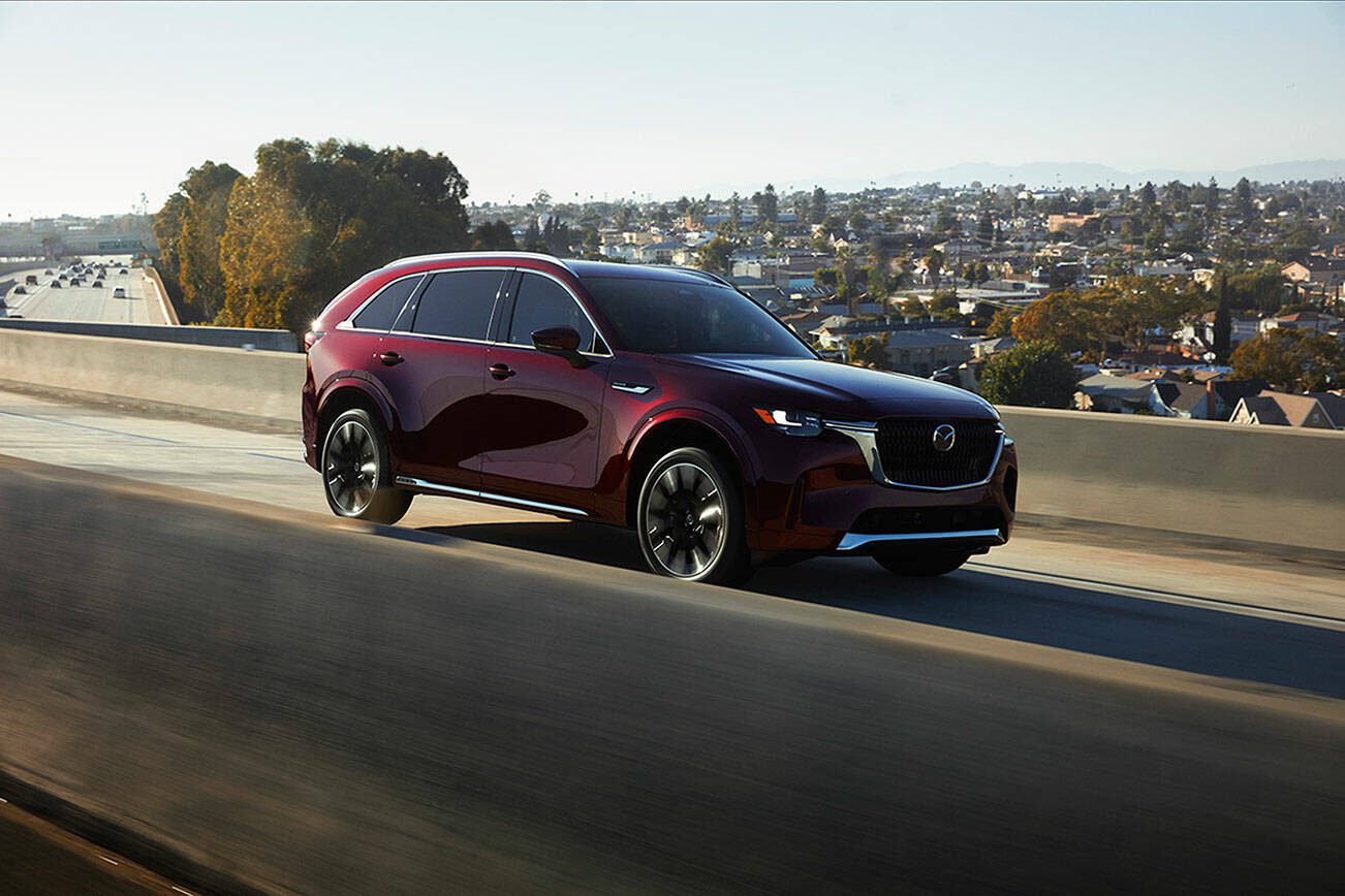 The 2024 Mazda CX-90 has three rows of seats with seating for six, seven, or eight passengers, depending on model type and trim level. (Mazda)