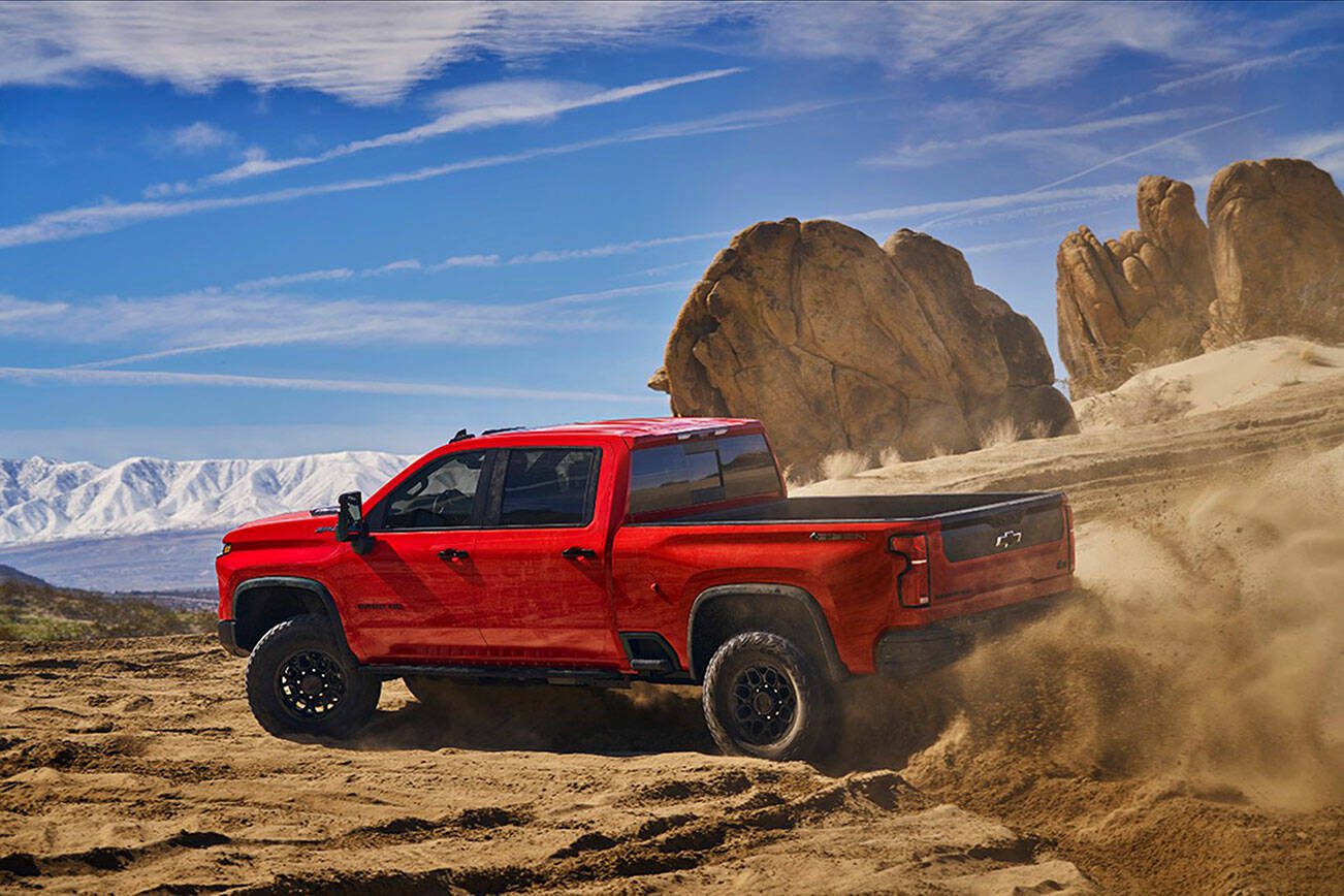 The Silverado HD ZR2 Bison shown from the rear in the desert. (Chevrolet)
