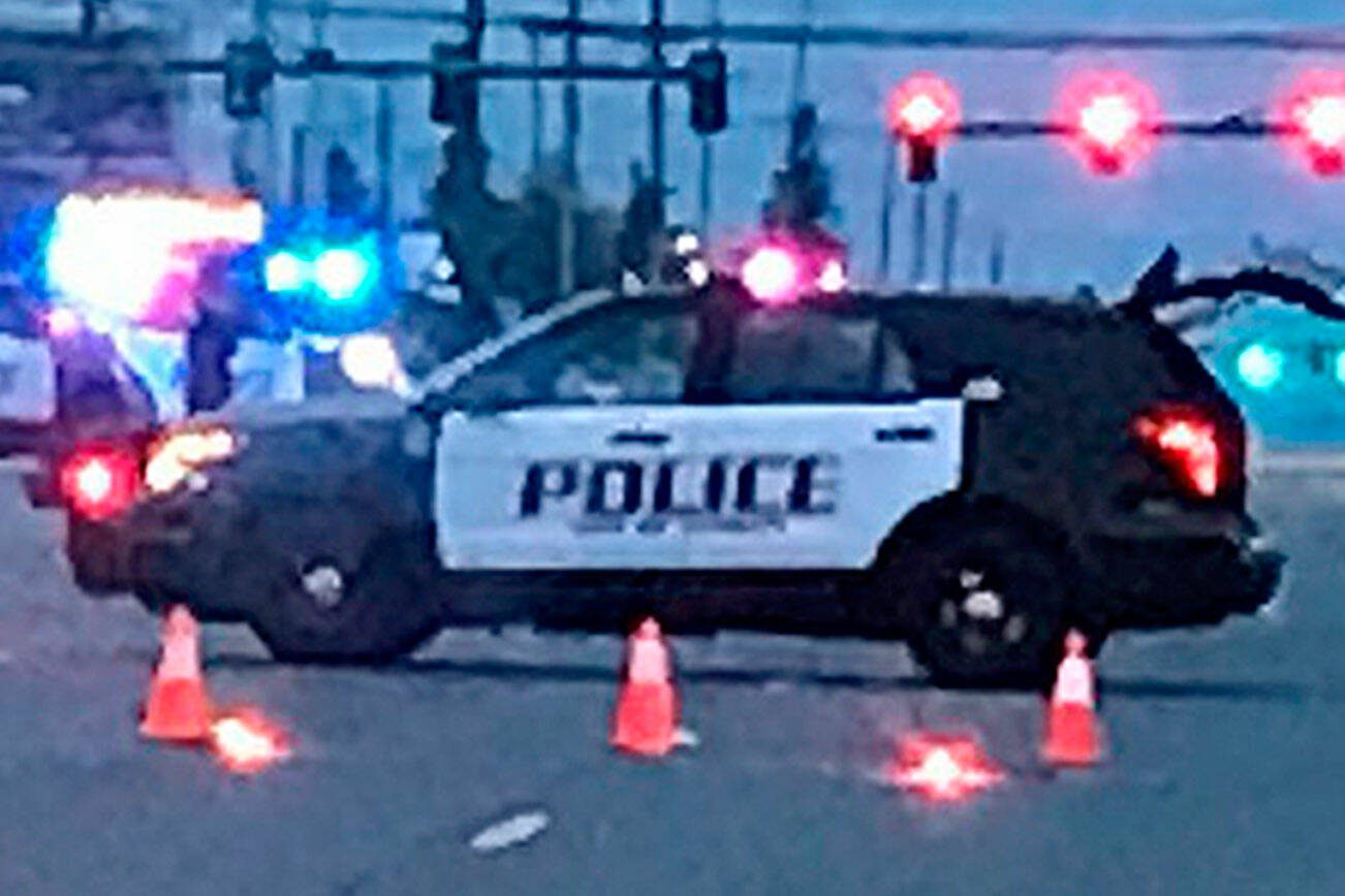 A driver allegedly hit and killed a person crossing Evergreen Way then fled Wednesday morning between 100th Street SW and Olivia Park Road in Everett. (Everett Police Department)