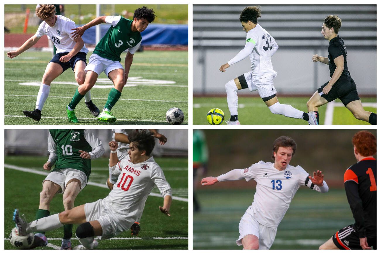 Edmonds-Woodway's Richard Duncan (top left), Glacier Peak's Azavier Coppin (top right), Archbishop Murphy's Gabe Herrera (bottom left) and Shorewood's Blaise Clapper. (Herald file photos)