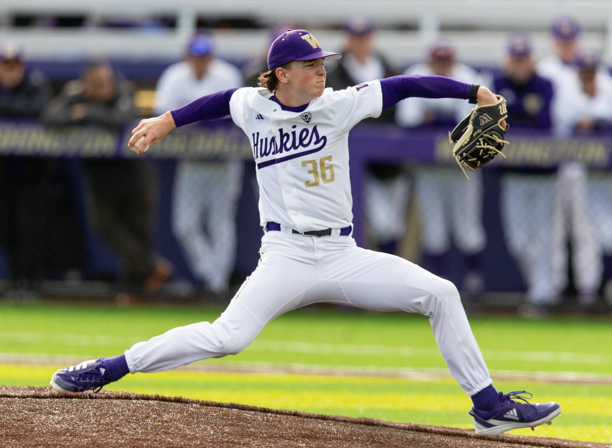 Washington pitcher Case Matter, a Jackson High School graduate, throws during a game against Utah on March 11, 2023, in Seattle. (Scott Eklund / Red Box Pictures)