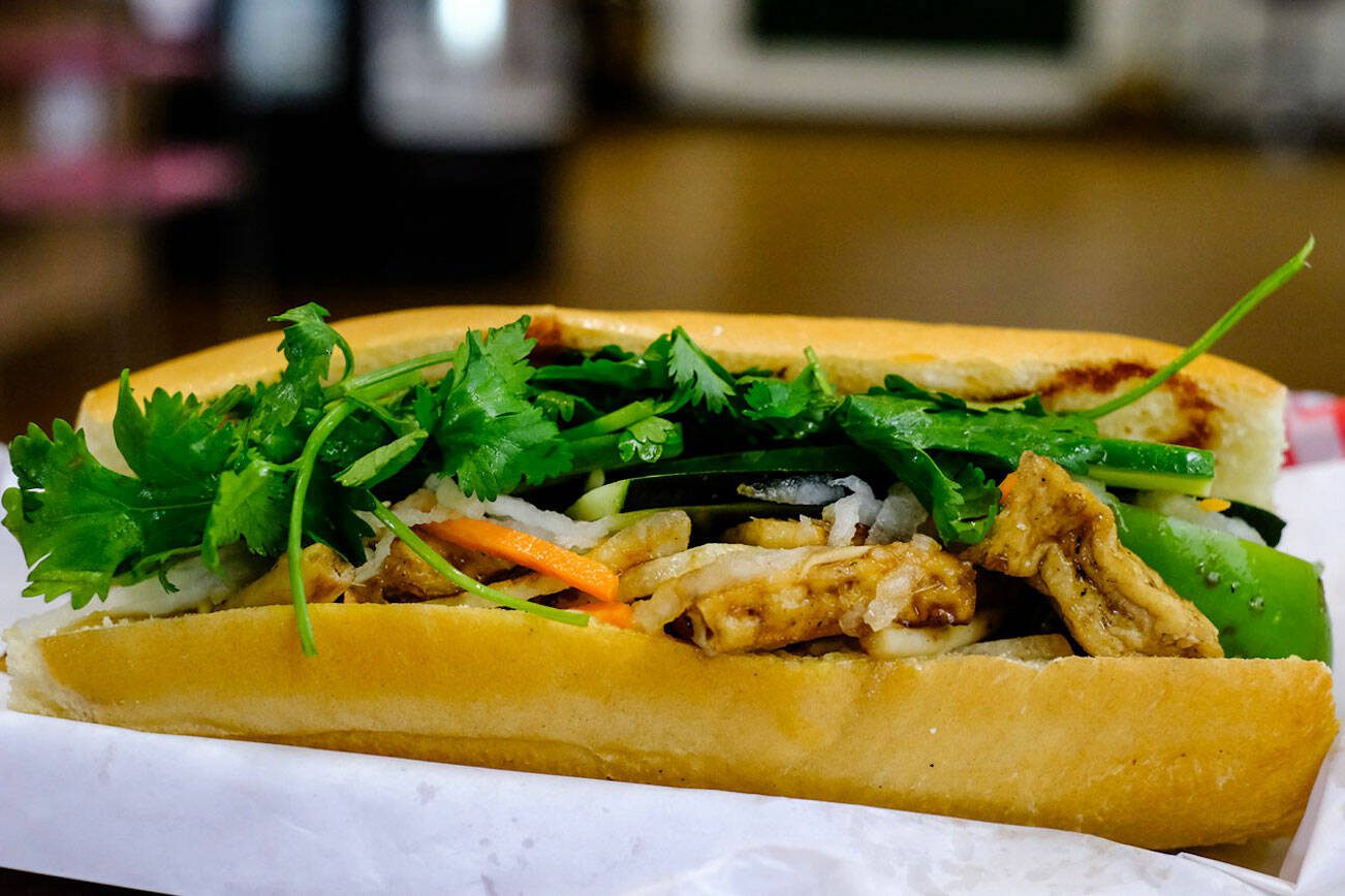 A bahn mi at Rise and Shine Bakery in Edmonds. (Taylor Goebel / The Herald)