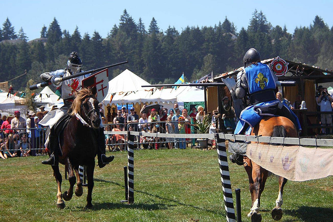Two Knights joust at the Washington Midsummer Renaissance Faire. (Richard Doyle / Washington Midsummer Renaissance Faire)