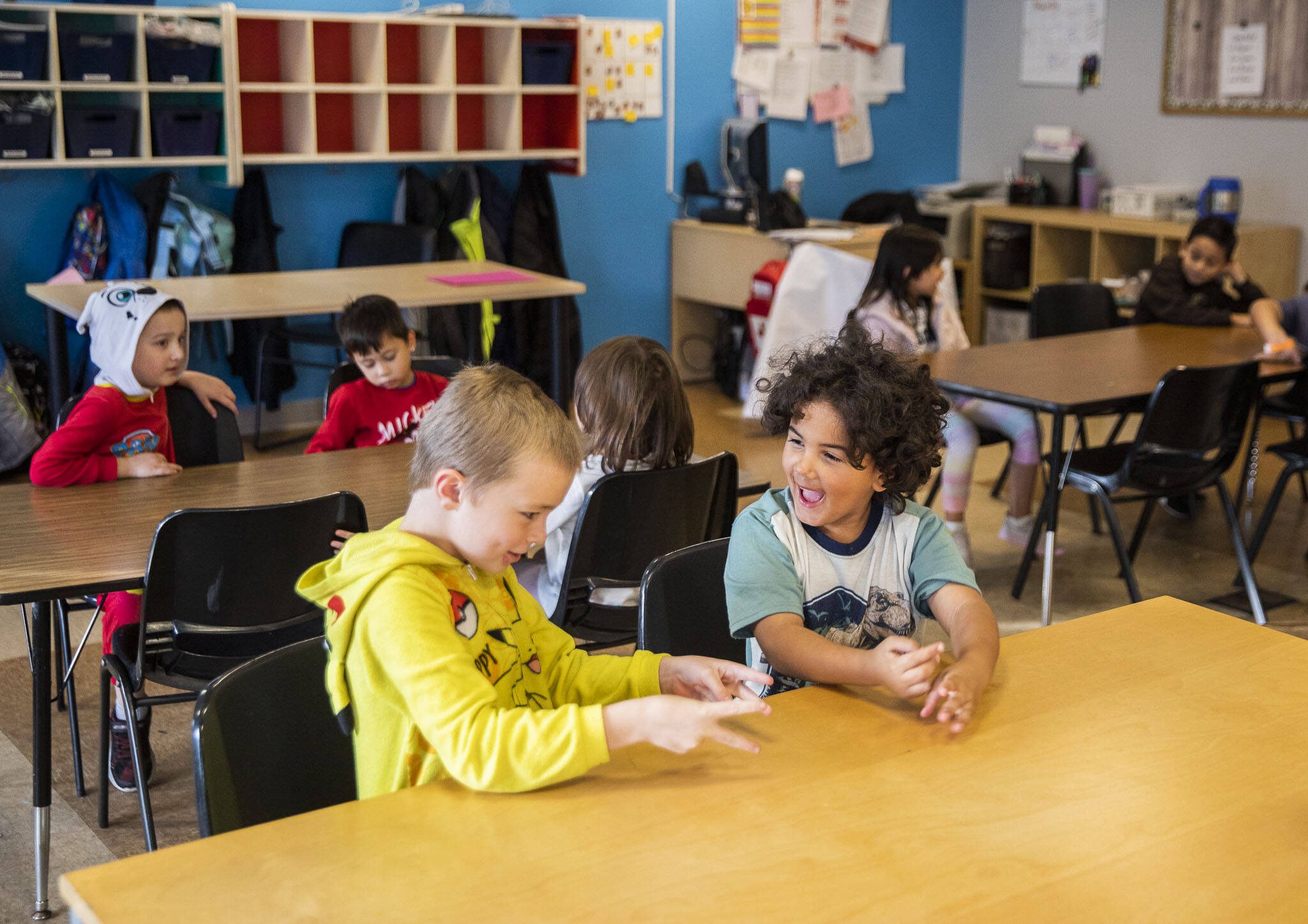 Olivia Vanni / Herald file
Children wait for breakfast at Tomorrow’s Hope Child Development Center in Everett in November 2022.