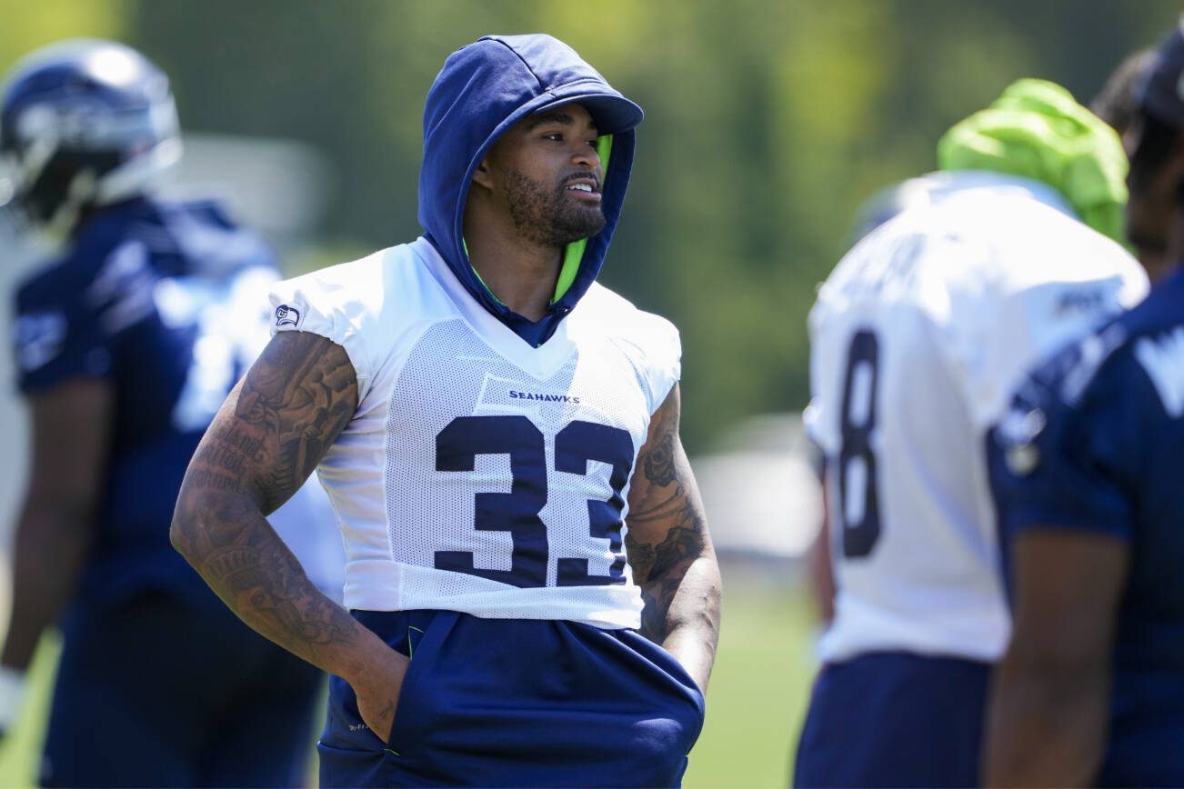 Seattle Seahawks safety Jamal Adams (33) smiles during minicamp Tuesday, June 6, 2023, at the NFL football team's facilities in Renton, Wash. (AP Photo/Lindsey Wasson)