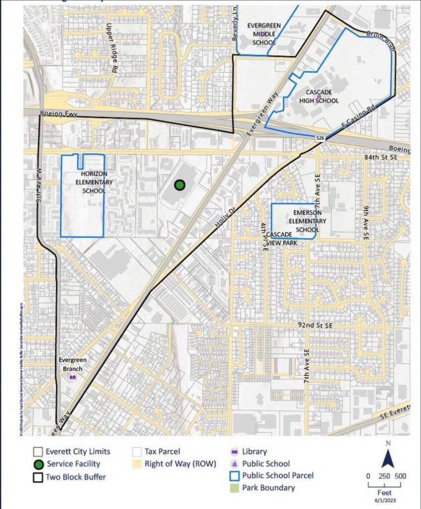 The new “no sit, no lie” buffer zone along Evergreen Way, near Fred Meyer, is about 300 acres. (Photo provided by Safe Community Council Committee)
