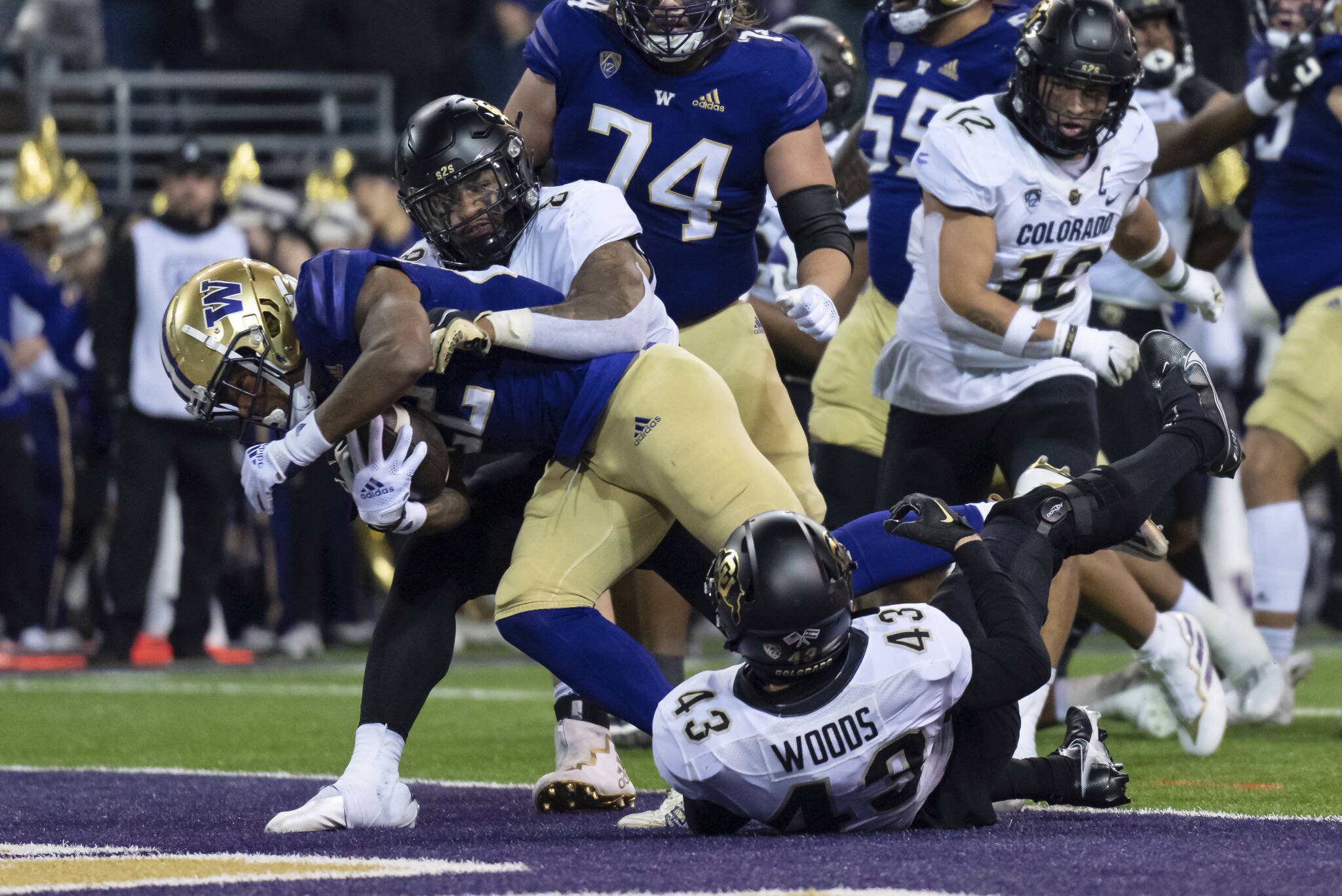 Washington running back Cameron Davis scores a touchdown during the first half of a game against Colorado on Nov. 19, 2022, in Seattle. (AP Photo/Stephen Brashear)