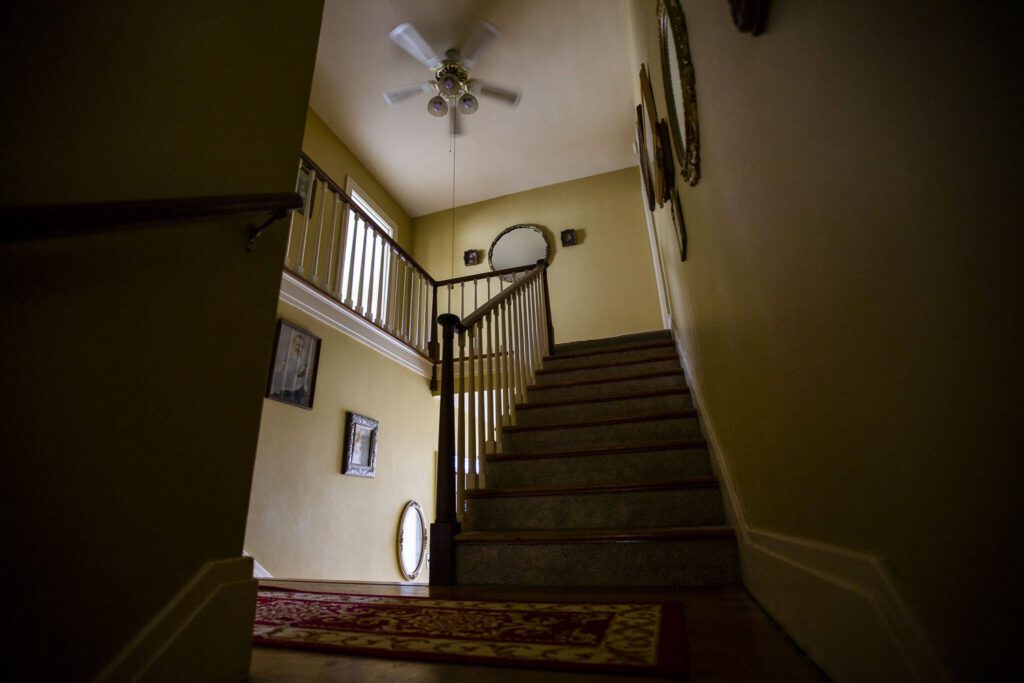 The staircase of the Laura Palmer house featured in “Twin Peaks.” (Olivia Vanni / The Herald)
