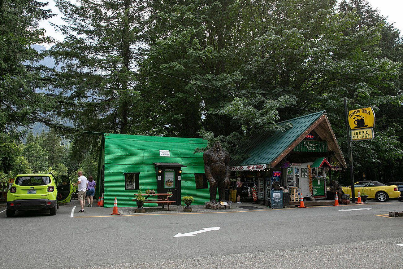 Espresso Chalet, seen here on Saturday, July 8, 2023, on U.S. 2, was a filming location for the 1987 film “Harry and the Hendersons” near Index, Washington. (Ryan Berry / The Herald)