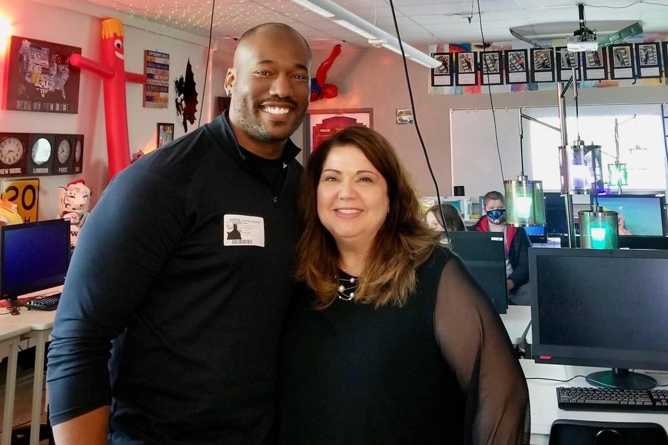 Former student Ryan Crawford, left, poses with Karen Coulombe. (Photo provided by Karen Coulombe)