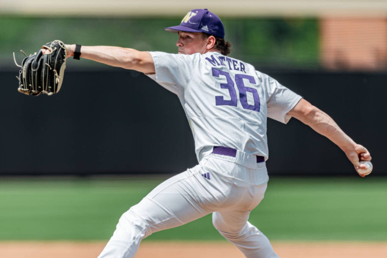 Image Taken at the 2023 NCAA Baseball Championships, Stillwater Regional, Washington Huskies vs Dallas Baptist Patriots, Sunday, June 4, 2023, O'Brate Stadium, Stillwater, OK. Bruce Waterfield/OSU Athletics