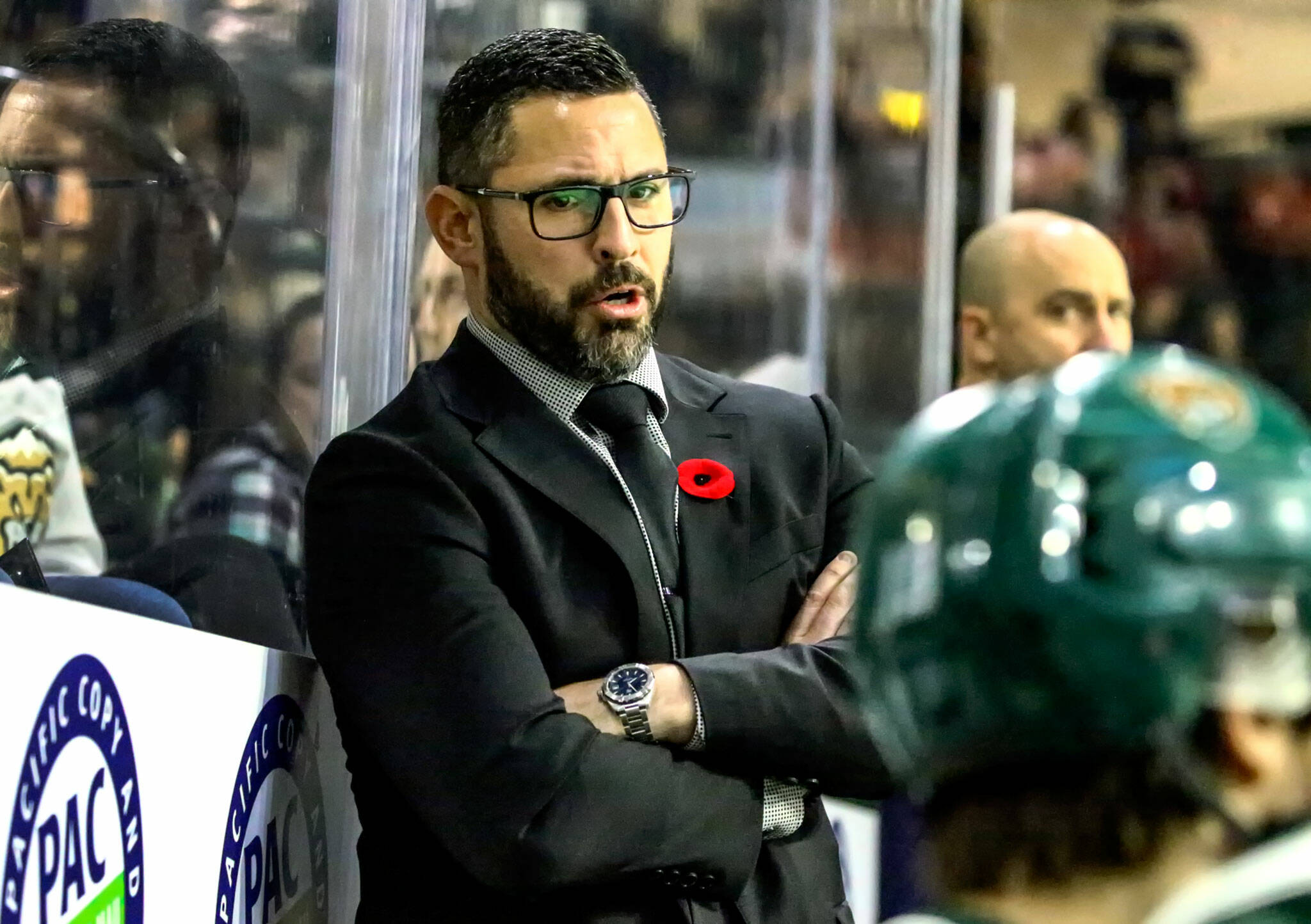 Dennis Williams, head coach of the Everett Silvertips, during the game against the Saskatoon Blades at Angel of the Winds Arena in Everett on November 22, 2019. (Kevin Clark / The Herald)